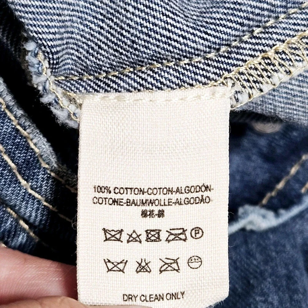 Free People Jean Jacket Womens Sz 0 Motorcycle‎ Trucker Distressed Blue Denim - Picture 7 of 9